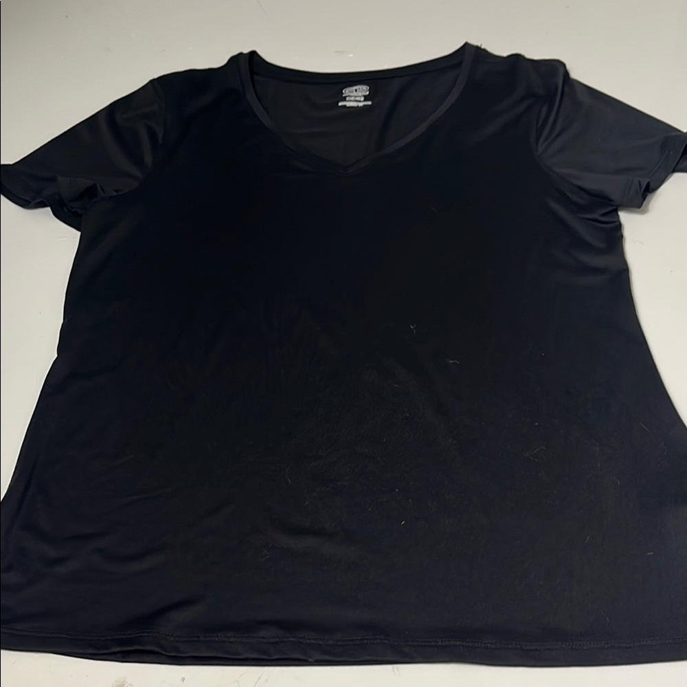 Athletic Works Dry Fir Workout Athletic Short Sleeve Black V-Neck Women's Top